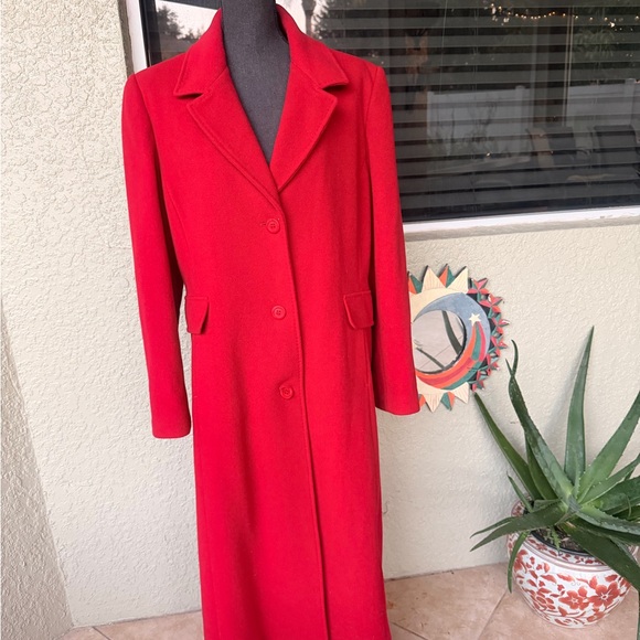 Marvin Richards Vibrant Scarlet Red Long Wool Coat Jacket - Picture 3 of 11
